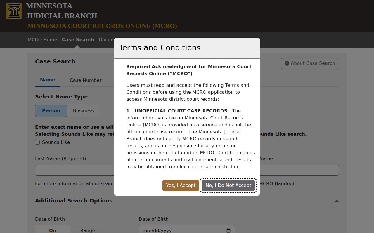 Grant County court record search interface